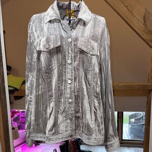 Ruby Rd. Metallic Gray Velvetine Jean Jacket Style
